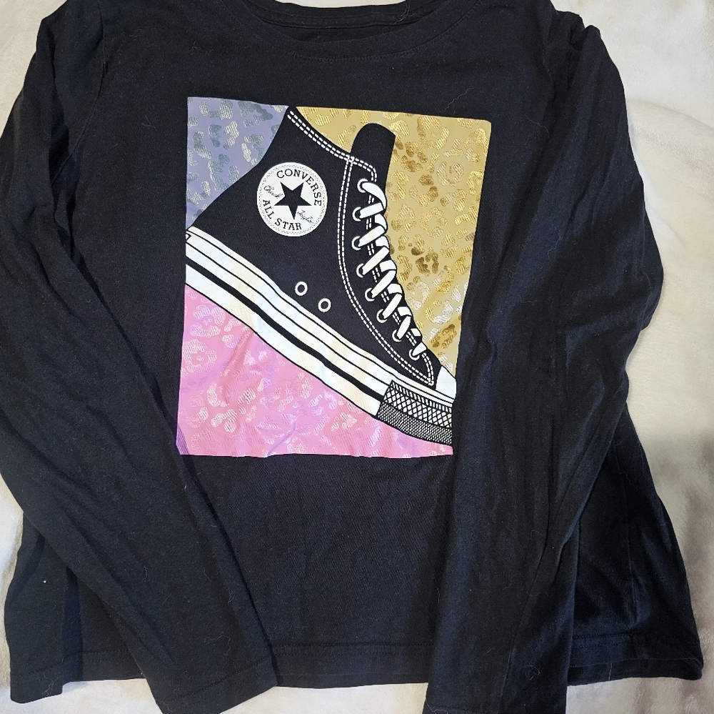 Converse Kids' Black Long Sleeve Shirt with Colorful Sneaker Print